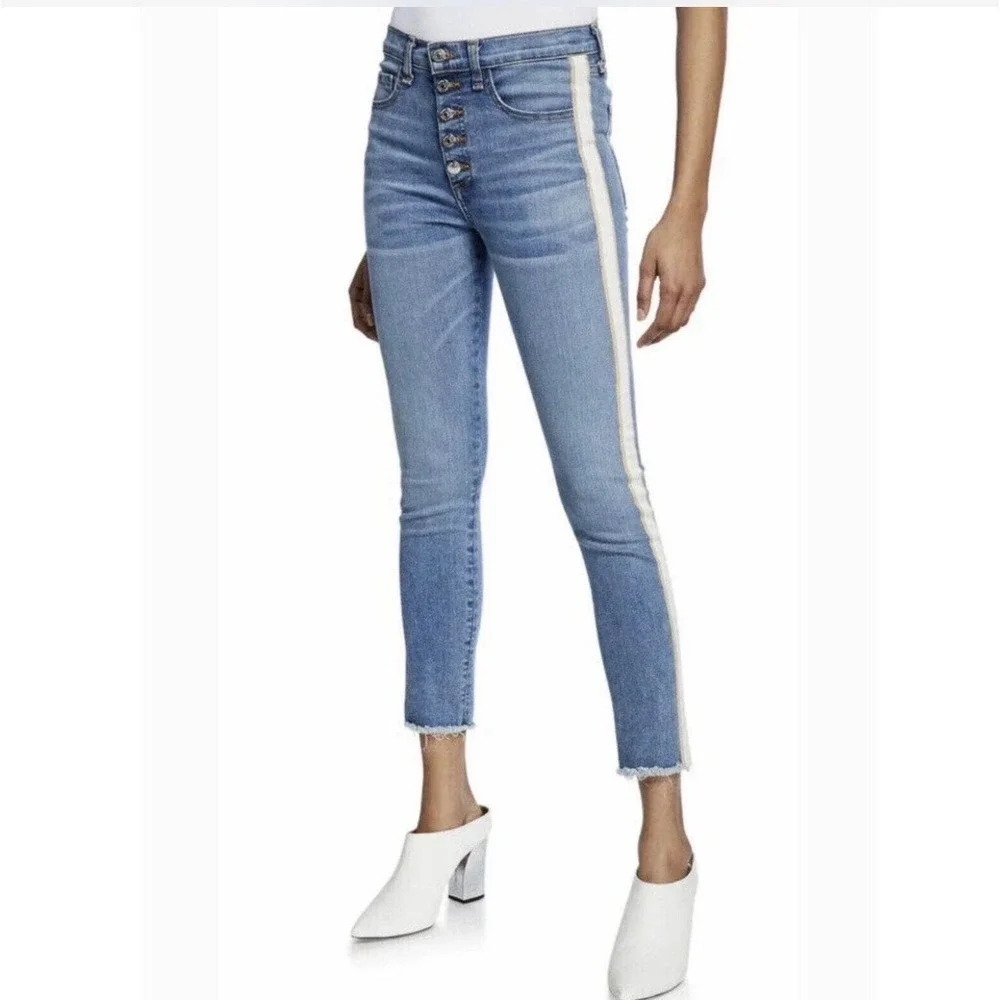 Veronica Beard Carly Kick Flare Jeans Sz 28 Tuxedo Stripe Designer Luxury - Picture 1 of 10